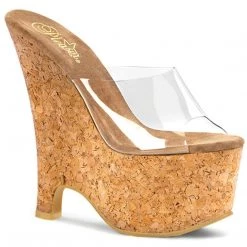 Pleaser BEAU-601 Clear-Tan/Cork Platform Sandal