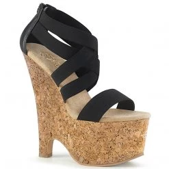 Pleaser Shoes BEAU-669 Black Elastic Band-Faux Leather/Cork Wrapped Platform Sandal