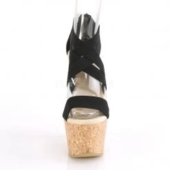 Pleaser Shoes BEAU-669 Black Elastic Band-Faux Leather/Cork Wrapped Platform Sandal