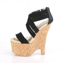 Pleaser Shoes BEAU-669 Black Elastic Band-Faux Leather/Cork Wrapped Platform Sandal 12 Pleaser Shoes BEAU-669 Black Elastic Band-Faux Leather/Cork Wrapped Platform Sandal