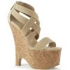 Pleaser BEAU-669 Nude Elastic Band-Faux Leather/Cork Wrapped Platform Sandal