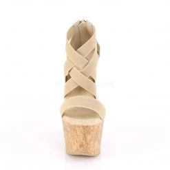 Pleaser BEAU-669 Nude Elastic Band-Faux Leather/Cork Wrapped Platform Sandal