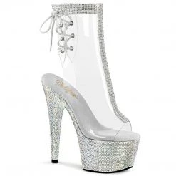 Pleaser Boots BEJEWELED-1018C-2RS Clear/Silver Rhinestone Ankle Boot