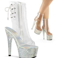 Pleaser Boots BEJEWELED-1018DM-7 Clear/ Silver Rhinestone Ankle Boot