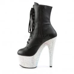 Pleaser Boots BEJEWELED-1020-7 Black/ Silver Rhinestone Ankle Boot