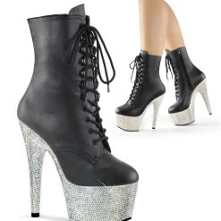 Pleaser Boots BEJEWELED-1020-7 Black/ Silver Rhinestone Ankle Boot