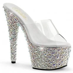 Pleaser BEJEWELED-701MS Clear/Silver Rhinestone Slide Shoes