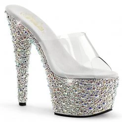 Pleaser BEJEWELED-701MS Clear/Silver Rhinestone Slide Shoes