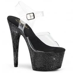 Pleaser Shoes BEJEWELED-708DM Clear/ Black Rhinestone Platform Sandal