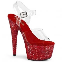 Pleaser BEJEWELED-708DM Clear/Red Rhinestone Platform Sandal
