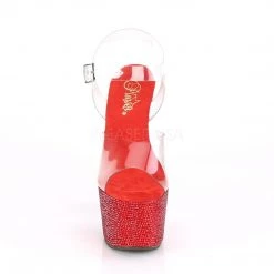 Pleaser BEJEWELED-708DM Clear/Red Rhinestone Platform Sandal