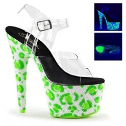 Pleaser Shoes BEJEWELED-708UVLP Clear/Neon White-Neon Green Platform Sandal