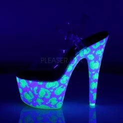 Pleaser Shoes BEJEWELED-708UVLP Clear/Neon White-Neon Green Platform Sandal