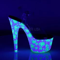 Pleaser Shoes BEJEWELED-708UVLP Clear/Neon White-Neon Green Platform Sandal