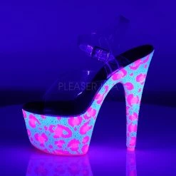 Pleaser Shoes BEJEWELED-708UVLP Clear/Neon White-Neon Hot Pink Platform Sandal