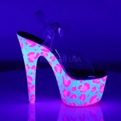 Pleaser Shoes BEJEWELED-708UVLP Clear/Neon White-Neon Hot Pink Platform Sandal