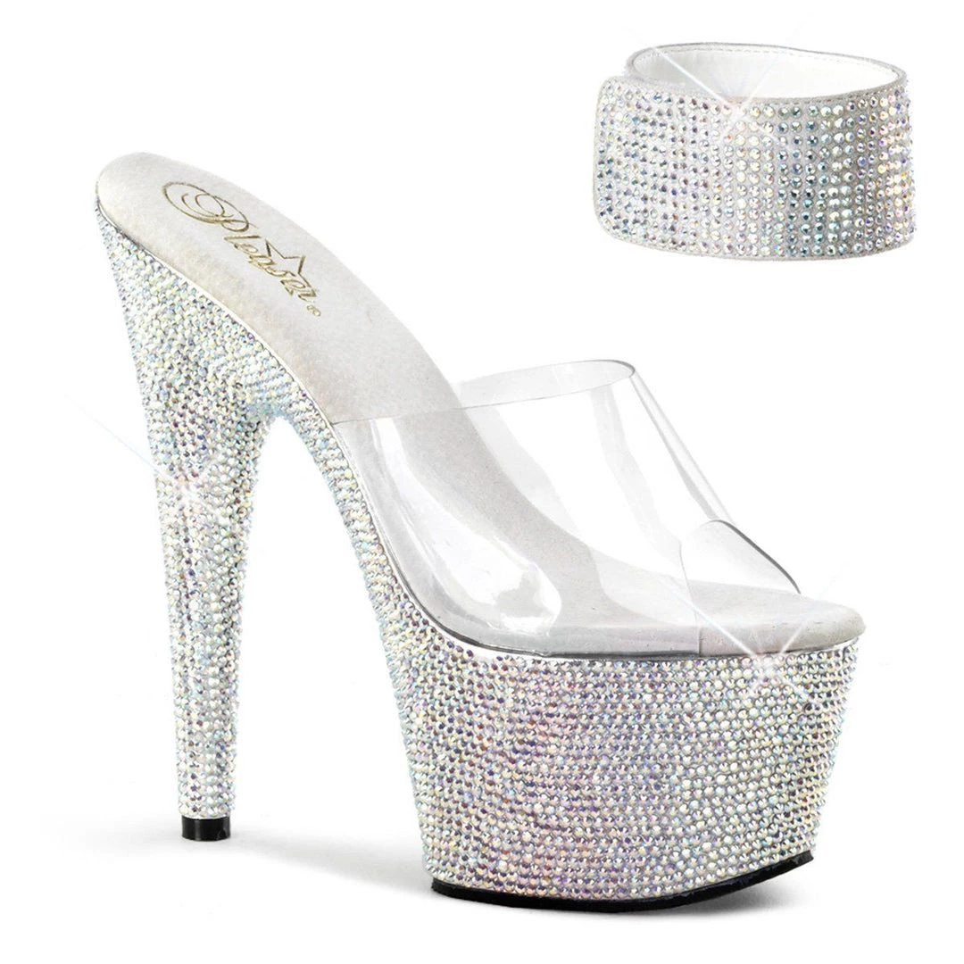 Pleaser Shoes BEJEWELED-712RS Clear/Silver Rhinestone Platform Sandal 8 Pleaser Shoes BEJEWELED-712RS Clear/Silver Rhinestone Platform Sandal