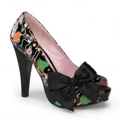 Pin Up Couture Shoes BETTIE-13 Black Patent (Muertos Print)