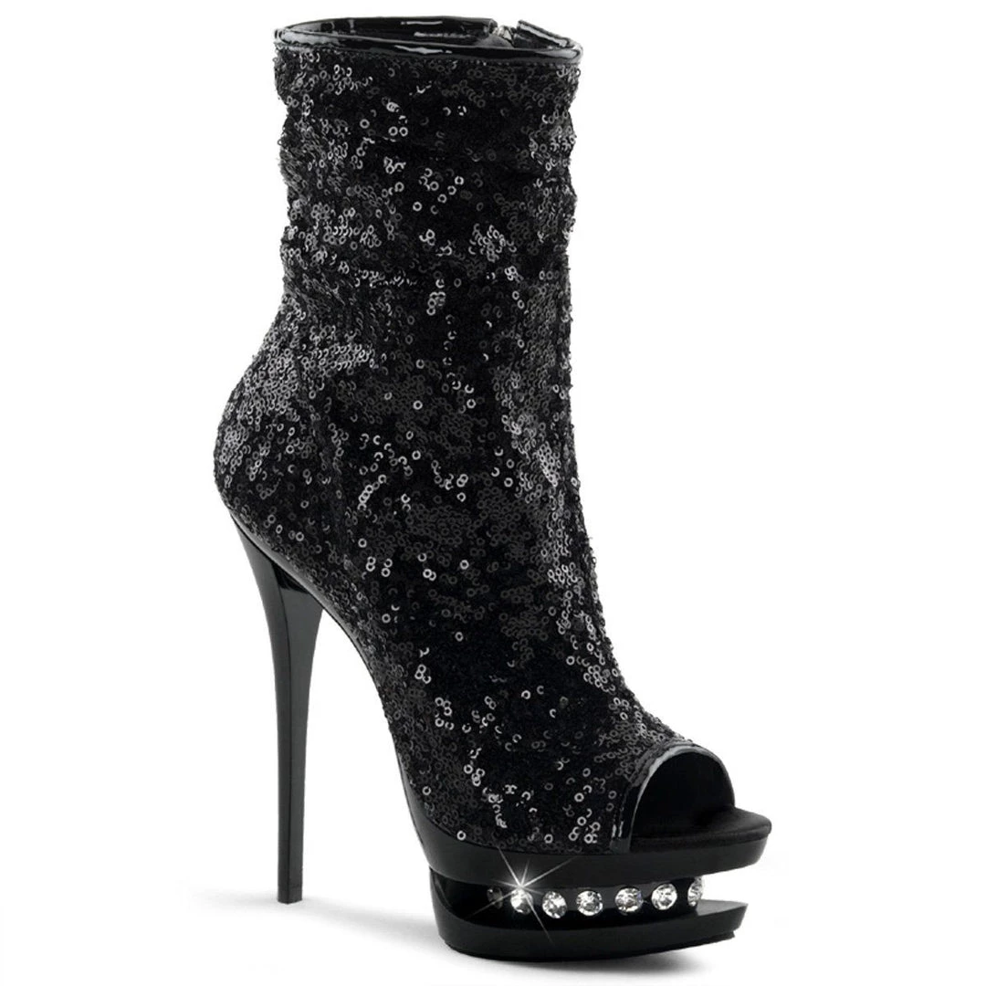 Pleaser Coming Soon (Pre-Order) BLONDIE-R-1008 Black Sequins Ankle Boot 8 Pleaser Coming Soon (Pre-Order) BLONDIE-R-1008 Black Sequins Ankle Boot