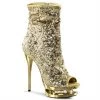 Pleaser Boots BLONDIE-R-1008 Gold Sequins Ankle Boot