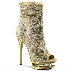Pleaser Boots BLONDIE-R-1008 Gold Sequins Ankle Boot