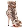 Pleaser BLONDIE-R-1008 Rose Gold Sequins/Rose Gold Chrome Ankle Boot Boots