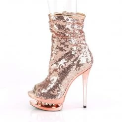 Pleaser BLONDIE-R-1008 Rose Gold Sequins/Rose Gold Chrome Ankle Boot Boots