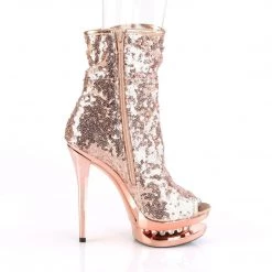 Pleaser BLONDIE-R-1008 Rose Gold Sequins/Rose Gold Chrome Ankle Boot Boots