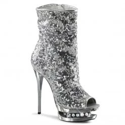 Pleaser Boots BLONDIE-R-1008 Silver Sequins Ankle Boot