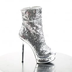 Pleaser Boots BLONDIE-R-1008 Silver Sequins Ankle Boot