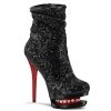 Pleaser Boots BLONDIE-R-1009 Black Sequins/Black-Red Ankle Boot