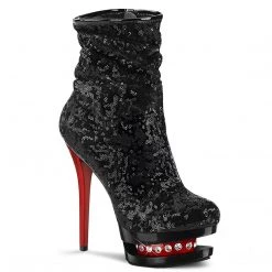 Pleaser Boots BLONDIE-R-1009 Black Sequins/Black-Red Ankle Boot