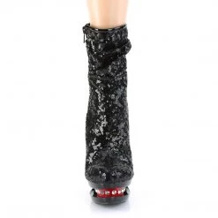 Pleaser Boots BLONDIE-R-1009 Black Sequins/Black-Red Ankle Boot