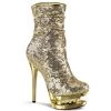 Pleaser BLONDIE-R-1009 Gold Sequins/Gold Chrome Ankle Boot