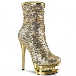 Pleaser BLONDIE-R-1009 Gold Sequins/Gold Chrome Ankle Boot