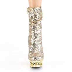 Pleaser BLONDIE-R-1009 Gold Sequins/Gold Chrome Ankle Boot