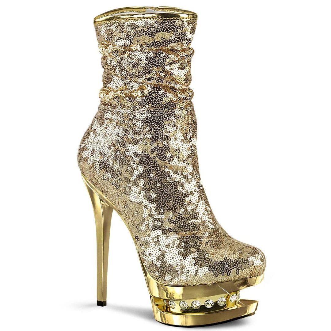 Pleaser BLONDIE-R-1009 Gold Sequins/Gold Chrome Ankle Boot 8 Pleaser BLONDIE-R-1009 Gold Sequins/Gold Chrome Ankle Boot
