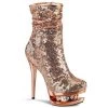 Pleaser Boots BLONDIE-R-1009 Rose Gold Sequins/Rose Gold Chrome Ankle Boot 2 Pleaser Boots BLONDIE-R-1009 Rose Gold Sequins/Rose Gold Chrome Ankle Boot