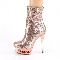 Pleaser Boots BLONDIE-R-1009 Rose Gold Sequins/Rose Gold Chrome Ankle Boot