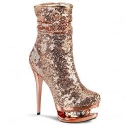 Pleaser Boots BLONDIE-R-1009 Rose Gold Sequins/Rose Gold Chrome Ankle Boot