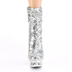 Pleaser Boots BLONDIE-R-1009 Silver Sequins/Silver Chrome Ankle Boot