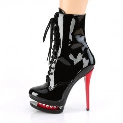 Pleaser BLONDIE-R-1020 Black Patent-Red Ankle Boot