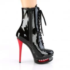 Pleaser BLONDIE-R-1020 Black Patent-Red Ankle Boot