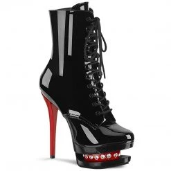 Pleaser BLONDIE-R-1020 Black Patent-Red Ankle Boot