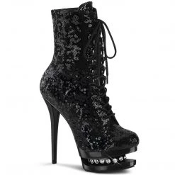 Pleaser BLONDIE-R-1020 Black Sequins/Black Ankle Boot Boots