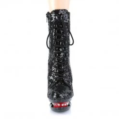 Pleaser Boots BLONDIE-R-1020 Black Sequins/Black-Red Ankle Boot