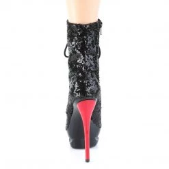 Pleaser Boots BLONDIE-R-1020 Black Sequins/Black-Red Ankle Boot