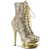 Pleaser BLONDIE-R-1020 Gold Sequins/Gold Chrome Ankle Boot