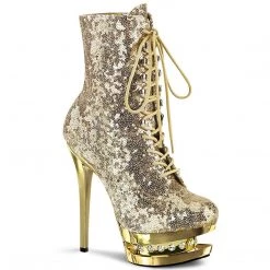 Pleaser BLONDIE-R-1020 Gold Sequins/Gold Chrome Ankle Boot