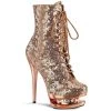 Pleaser BLONDIE-R-1020 Rose Gold Sequins/Rose Gold Chrome Ankle Boot